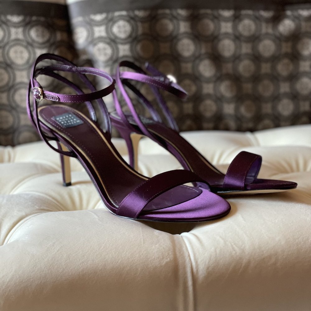 WHBM Plum Purple Satin Strappy Heels